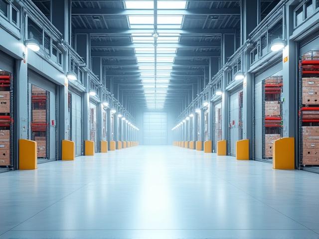 Organized warehouse using color-coded systems for retail distribution