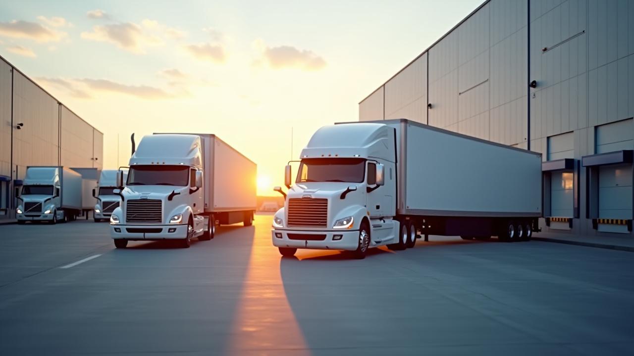 Double Up Logistics freight trucks lined up at a loading dock in Illinois
