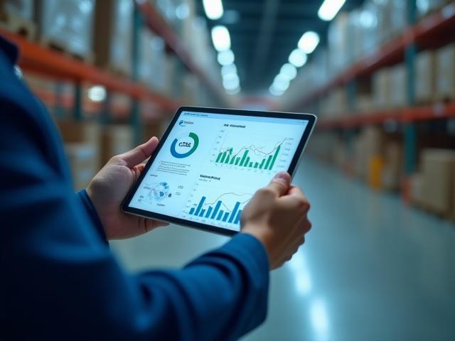 Logistics professional reviewing supply chain sustainability data